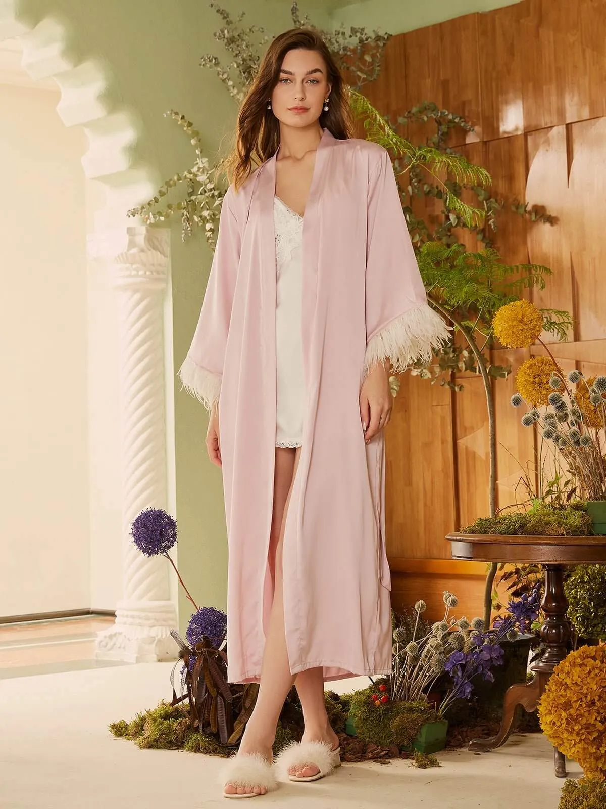 Pink Feather Bridal Robe