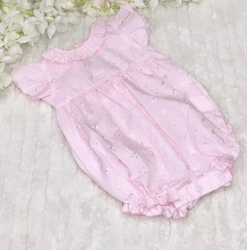 Plain pink broderie romper