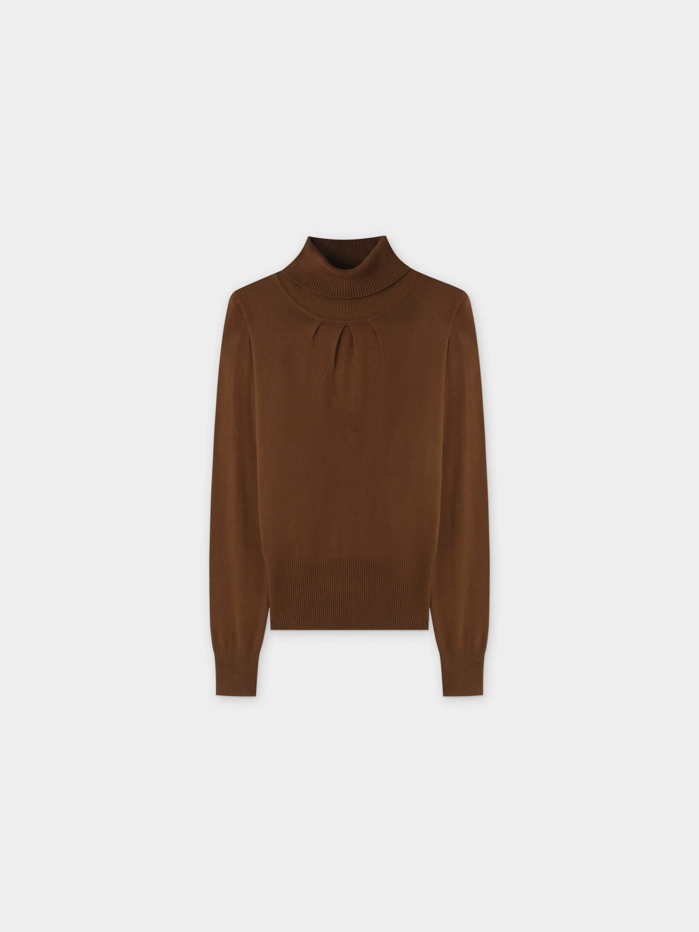 PLEATED TURTLENECK-BROWN