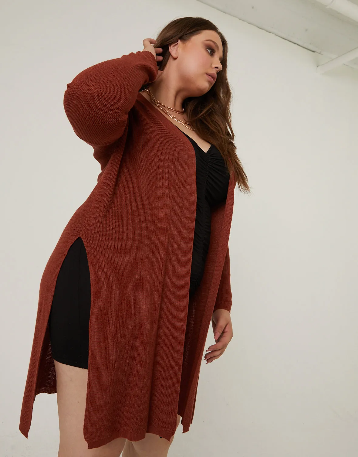 Plus Size Slit Sides Cardigan