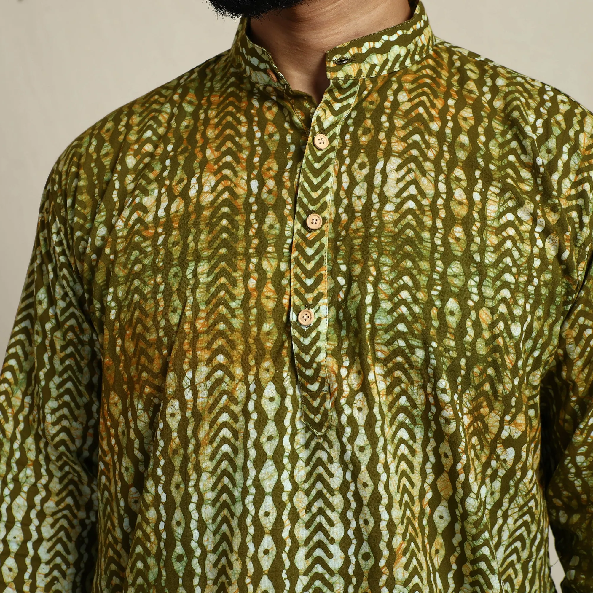 Pure Cotton Men Long Batik Print Kurta 10