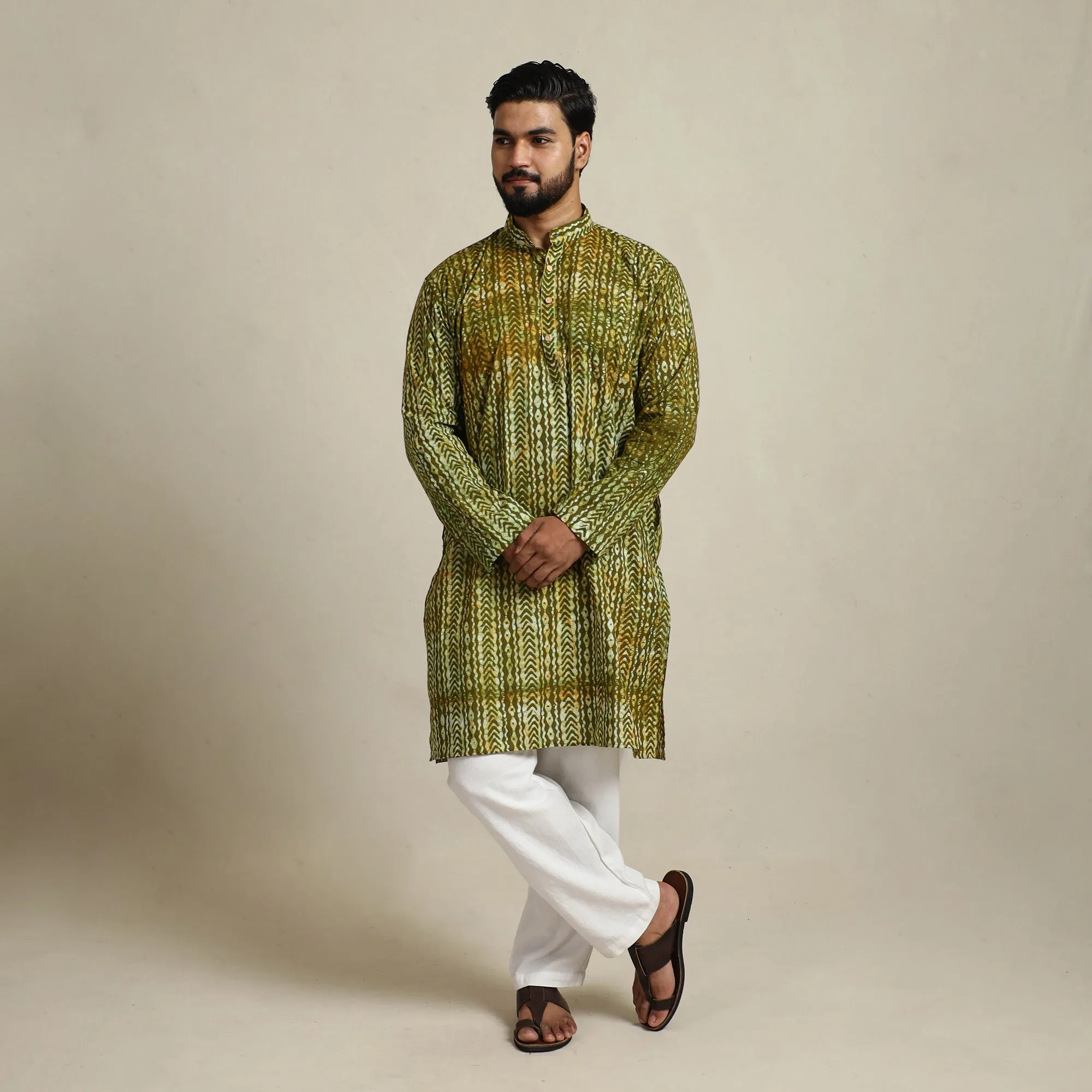 Pure Cotton Men Long Batik Print Kurta 10