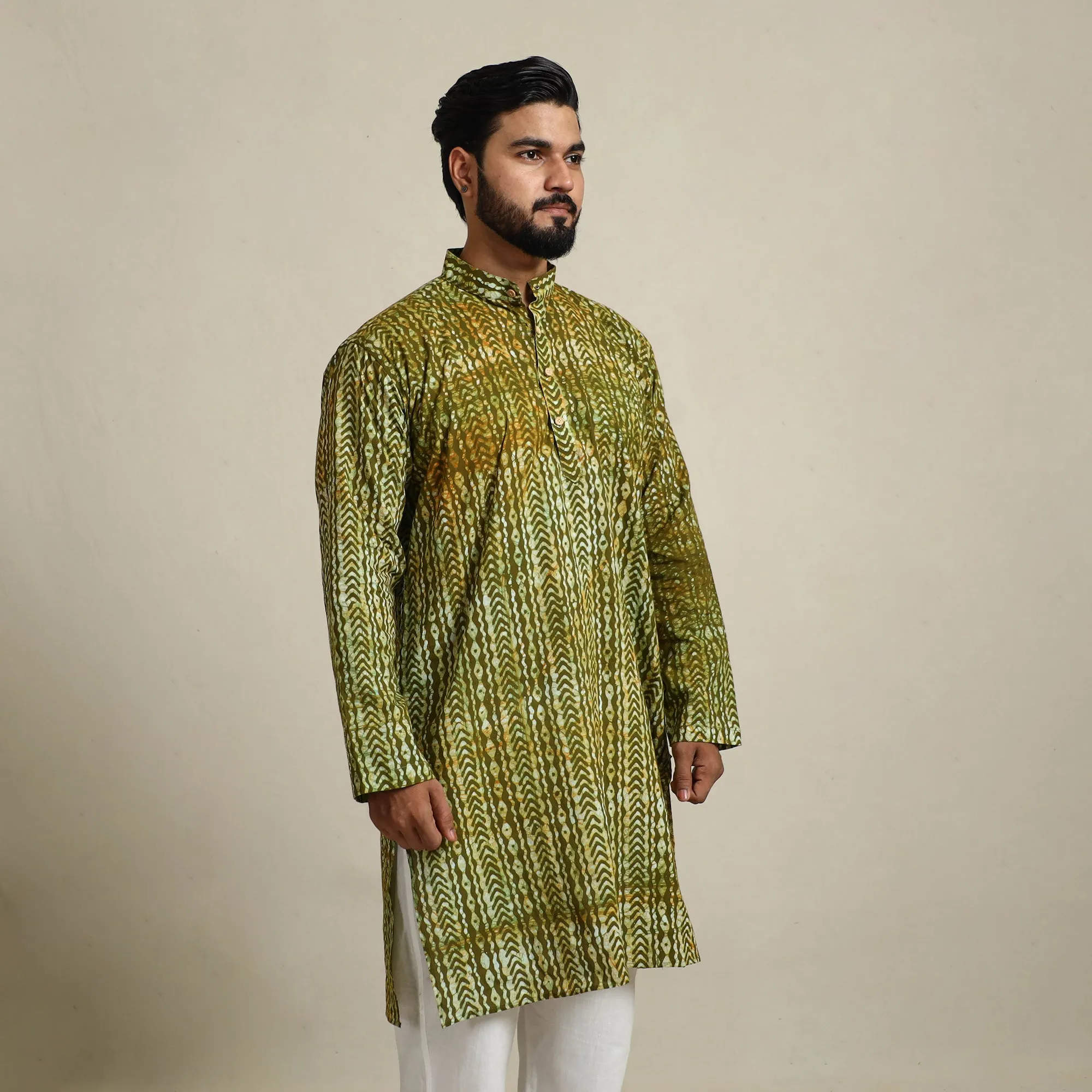 Pure Cotton Men Long Batik Print Kurta 10