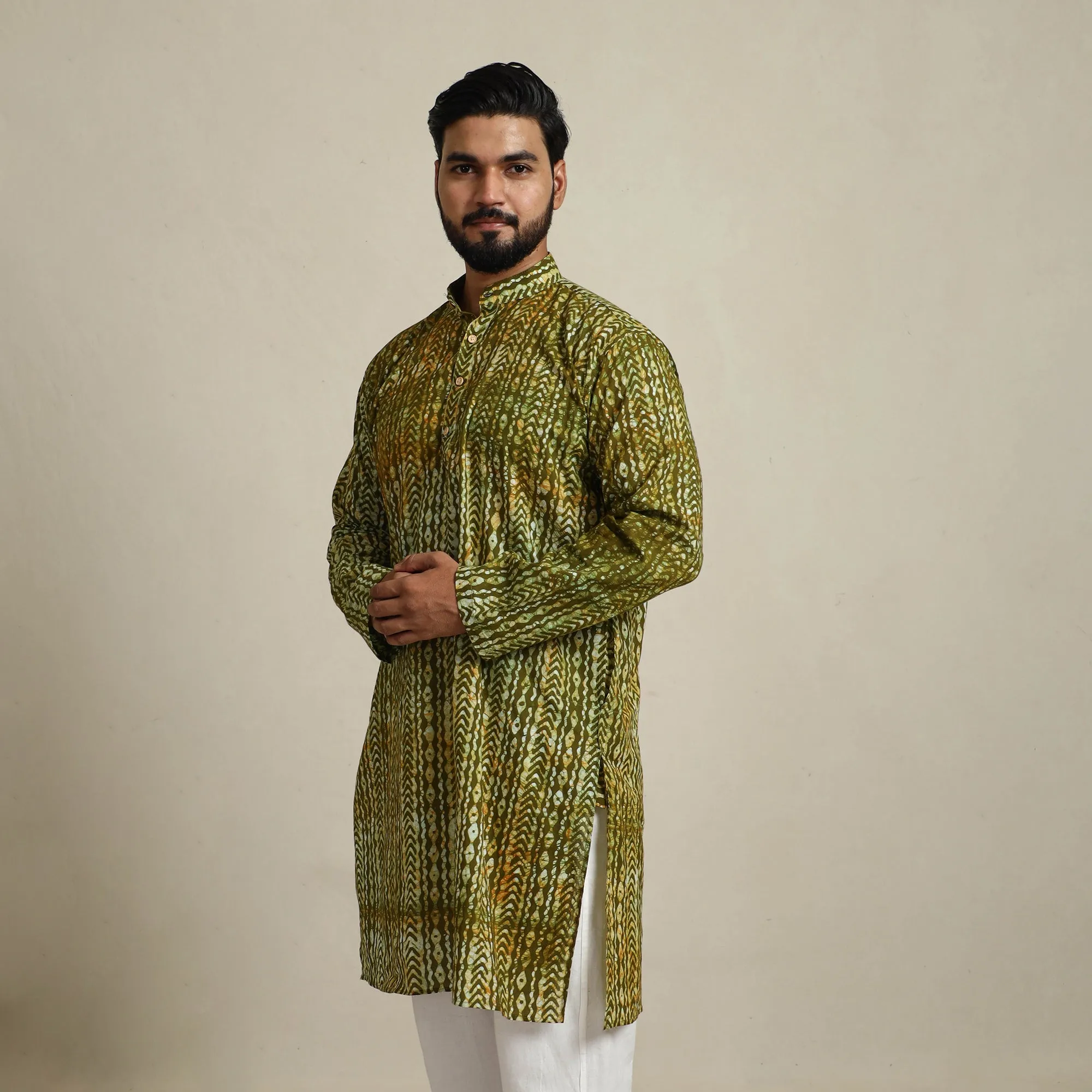 Pure Cotton Men Long Batik Print Kurta 10