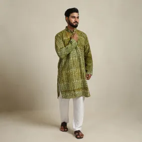 Pure Cotton Men Long Batik Print Kurta 10