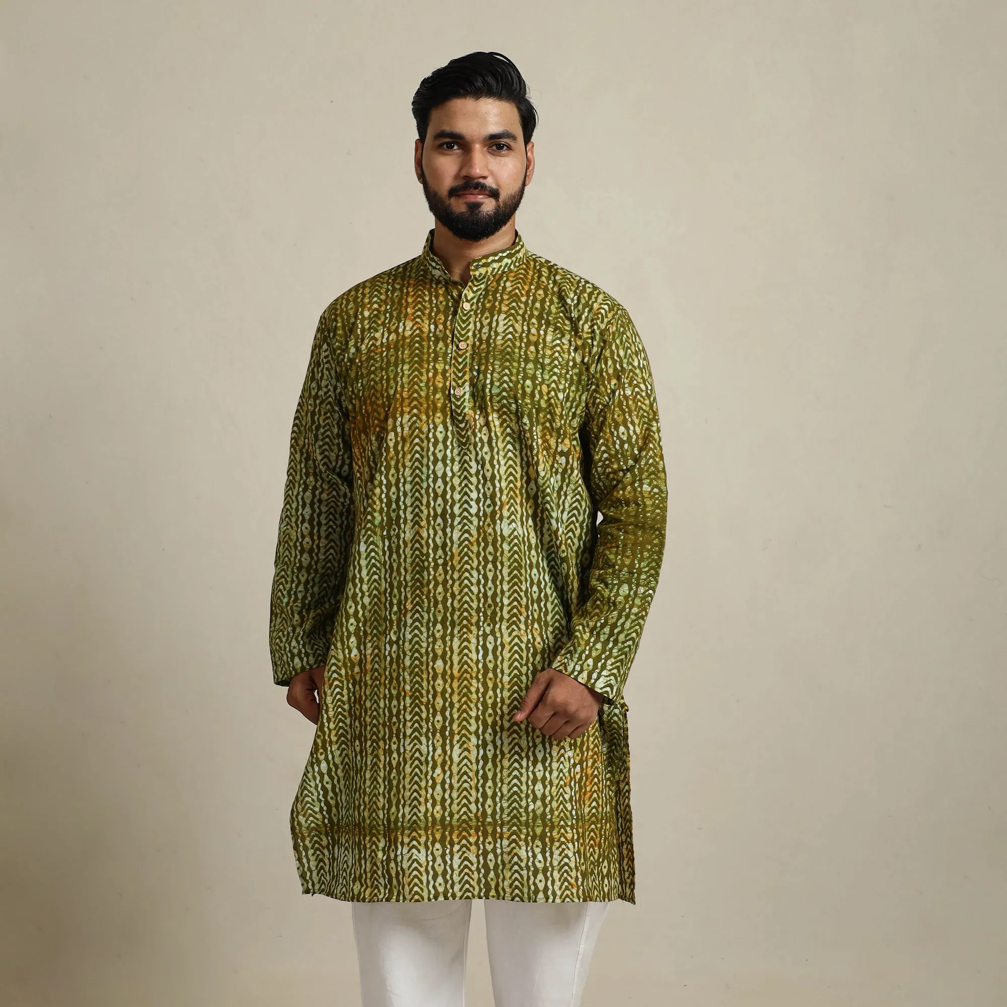 Pure Cotton Men Long Batik Print Kurta 10