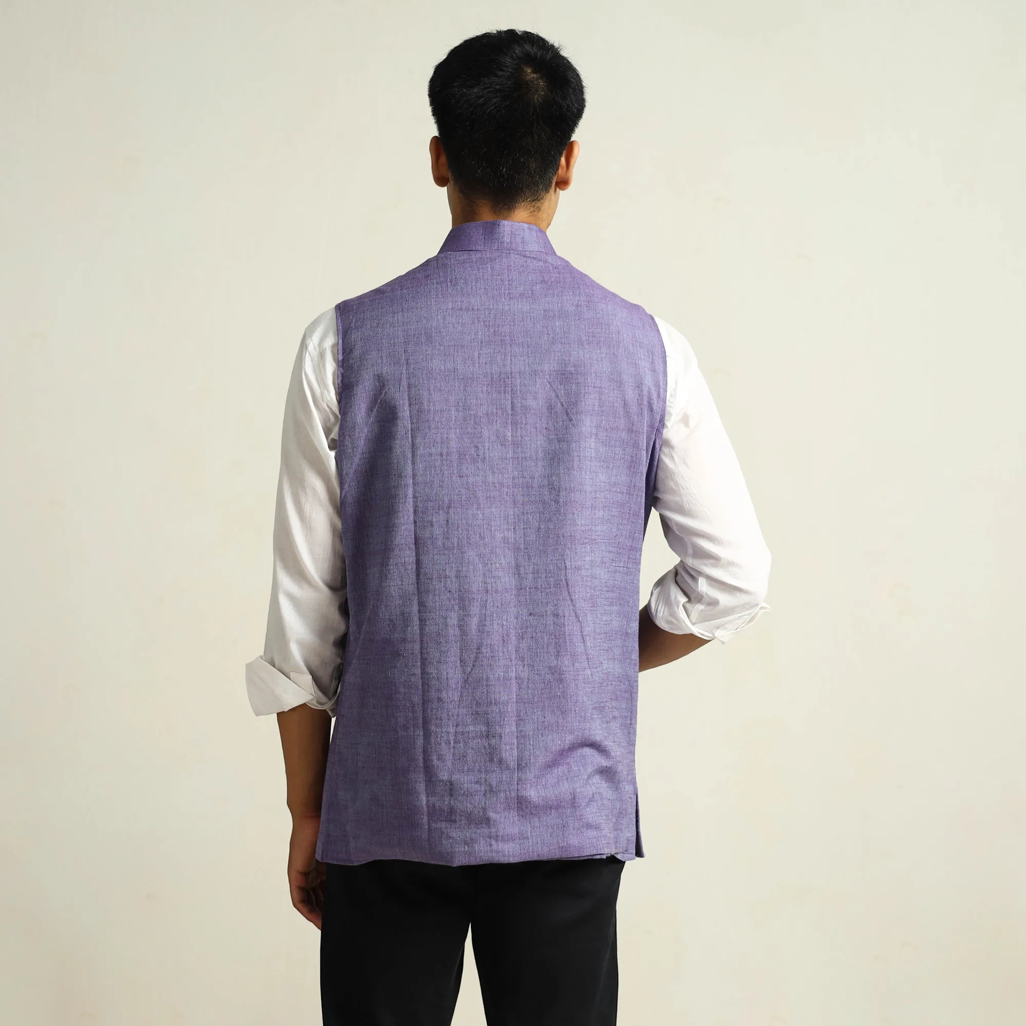 Purple - Pure Cotton Handloom Men Nehru Jacket 01