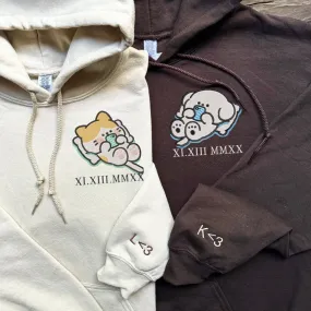 "Cat & Dog Custom Roman Numeral" Matching Couple Hoodies - Custom Embroidered Sweatshirts For Couples