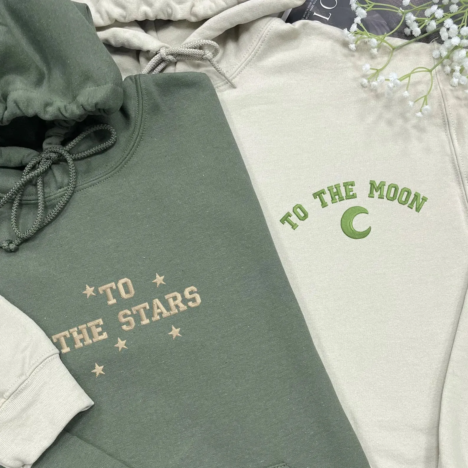 "To The Moon & Stars" Matching Couple Hoodies - Custom Embroidered Sweatshirts For Couples