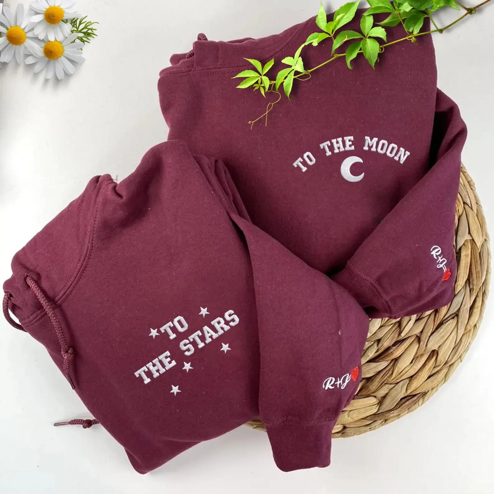 "To The Moon & Stars" Matching Couple Hoodies - Custom Embroidered Sweatshirts For Couples