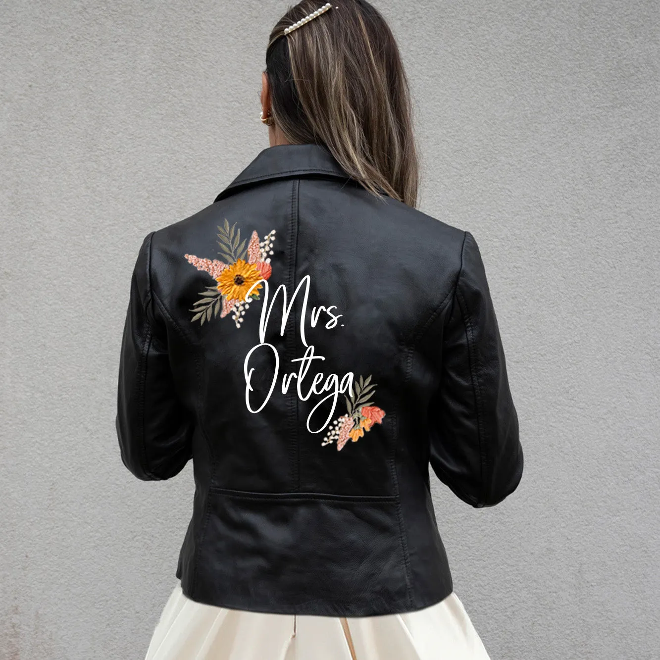 (Real Leather) Embroidered Leather Jacket