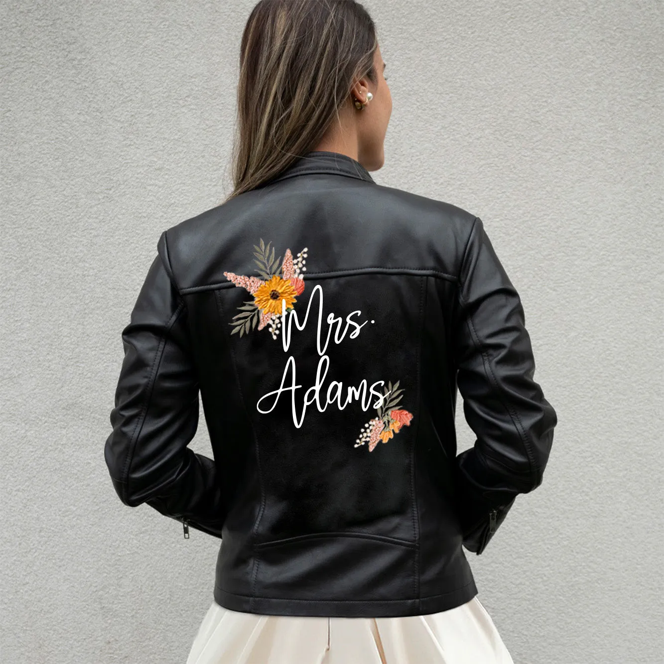 (Real Leather) Embroidered Leather Jacket