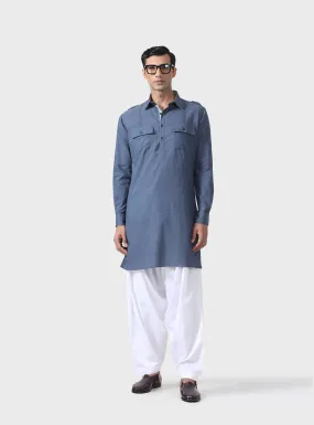 REGAL COMFORT GREY LINEN KURTA WITH PINTUCK DETAIL