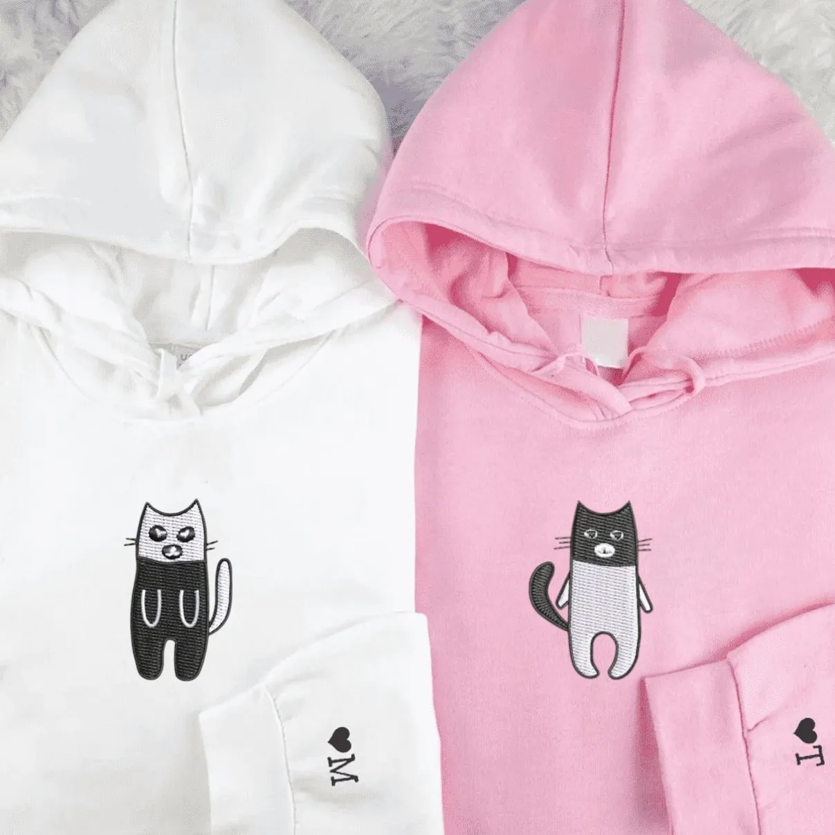 Robber Bandit Cat Custom Embroidered Hoodies - Personalized Matching Hoodies For Couples