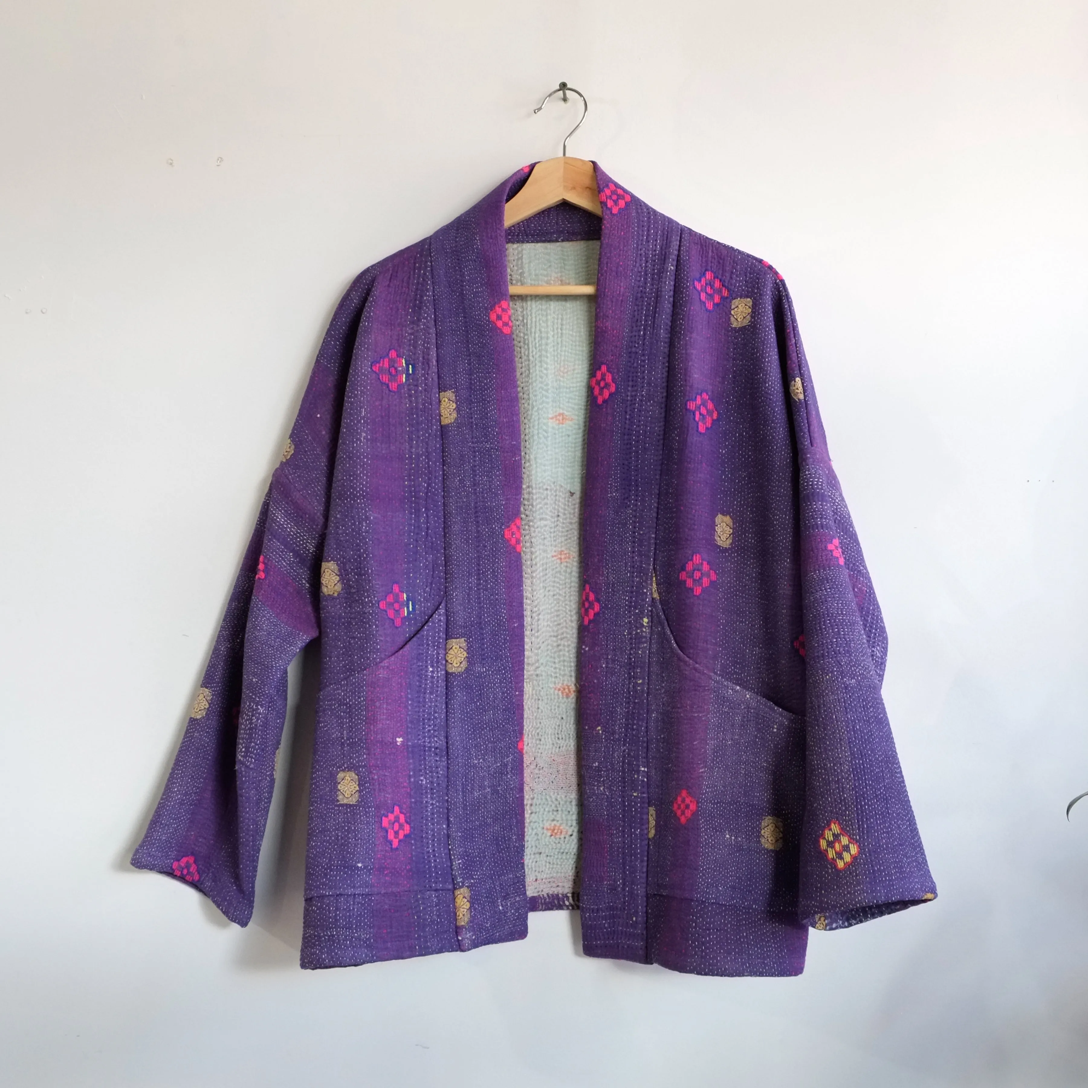 S Purple with Staggered Cross Embroidery Anoushka Jacket LM116