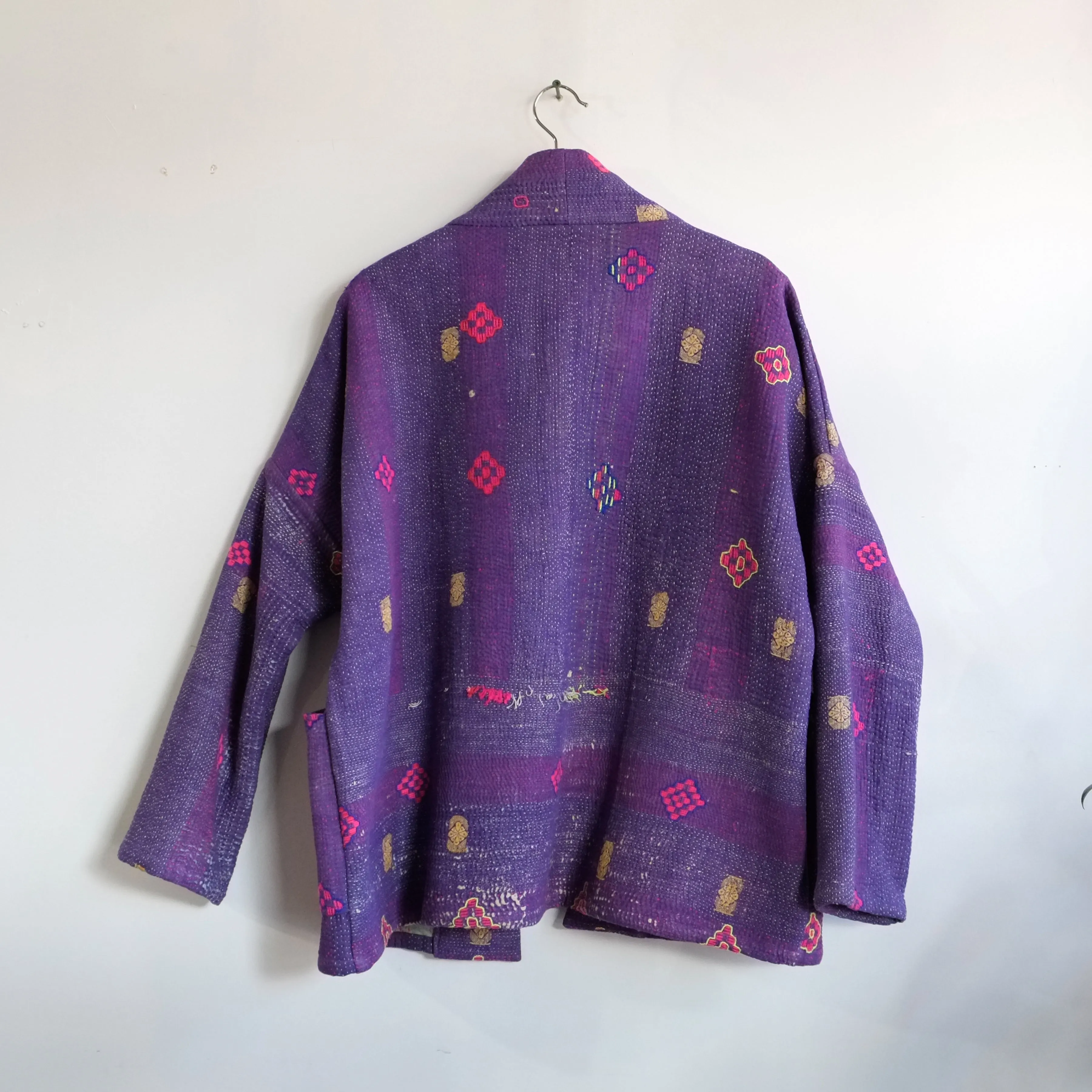 S Purple with Staggered Cross Embroidery Anoushka Jacket LM116