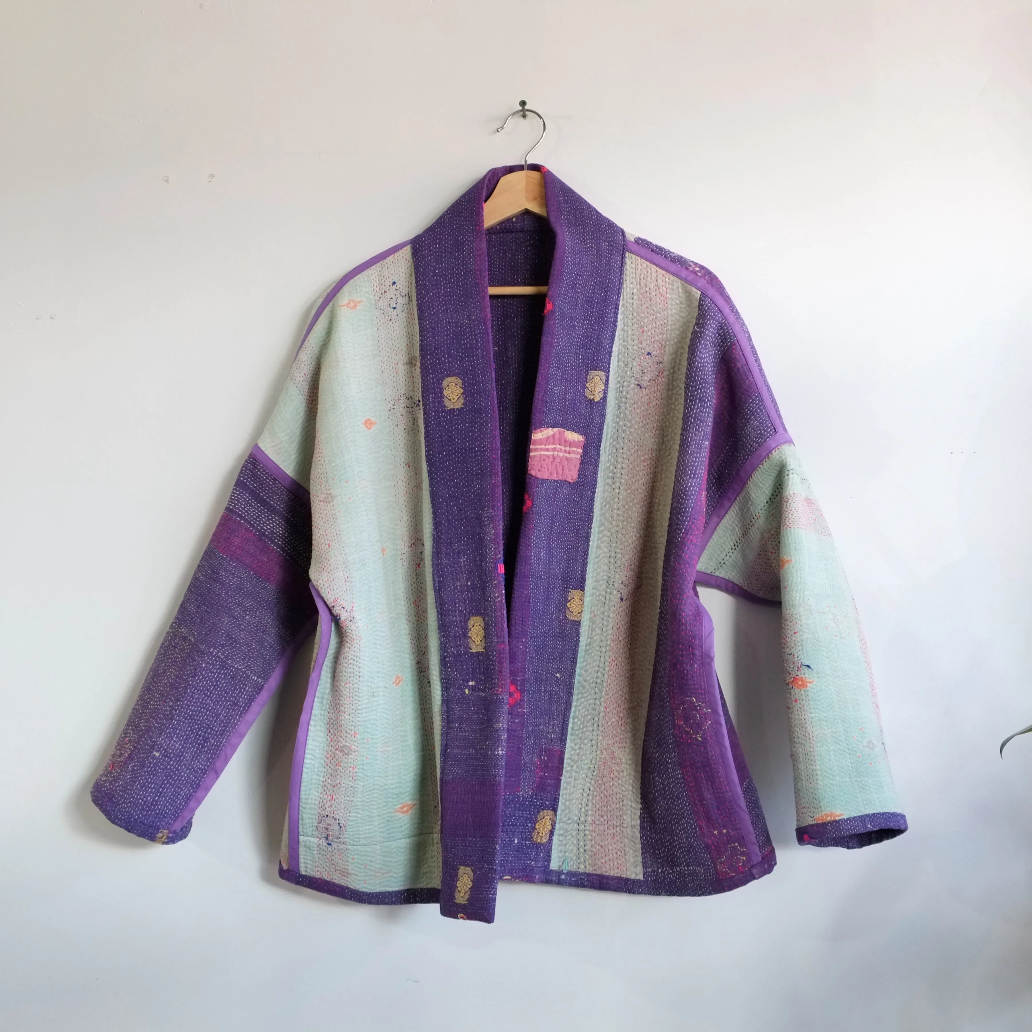 S Purple with Staggered Cross Embroidery Anoushka Jacket LM116