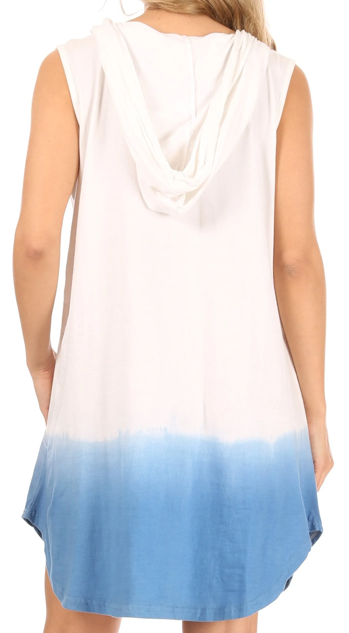 Sakkas Andrea Women's Casual Summer Cover-up Sleeveless Hoodie Dress Knit Tie-dye