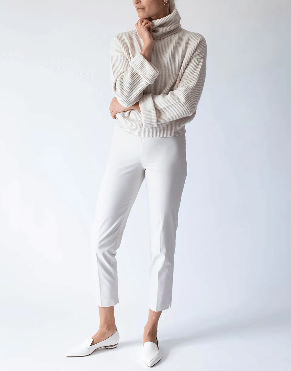 Seashell English Ribbed Cashmere Cuffed Turtleneck