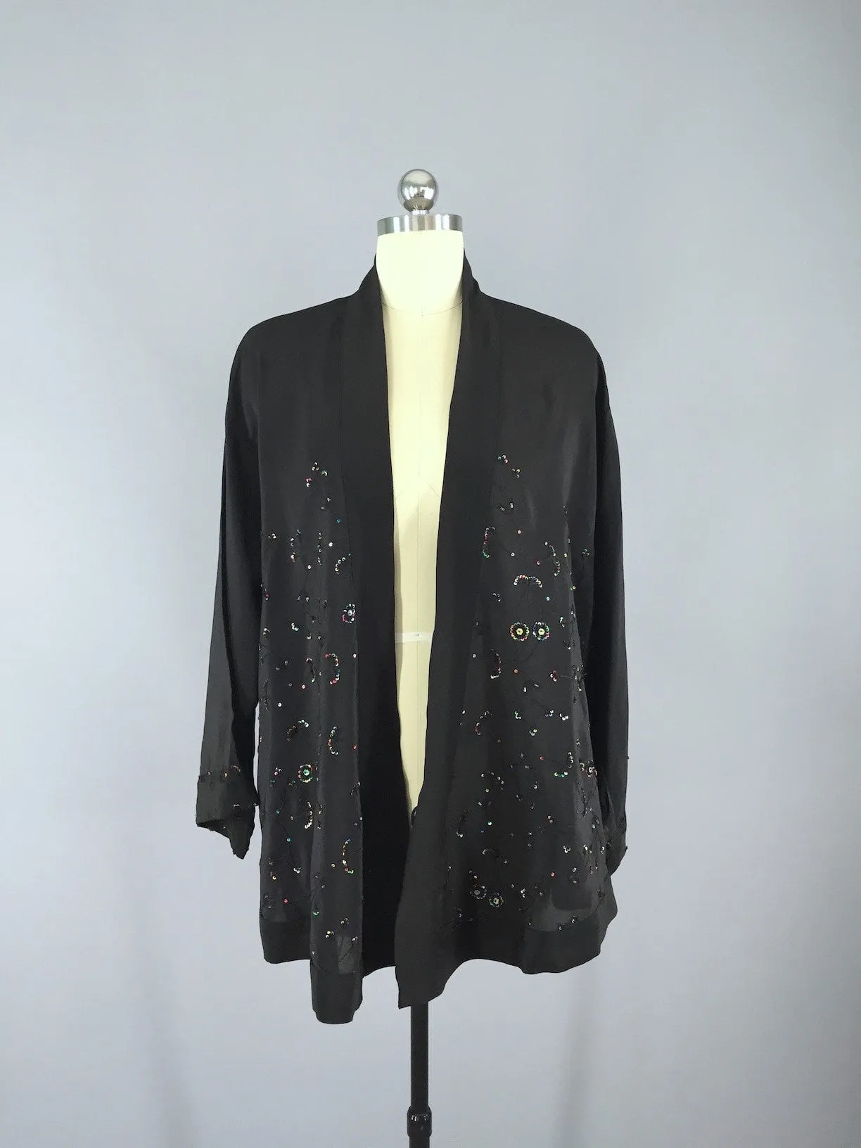 Sequined Silk Sari Cardigan Kimono