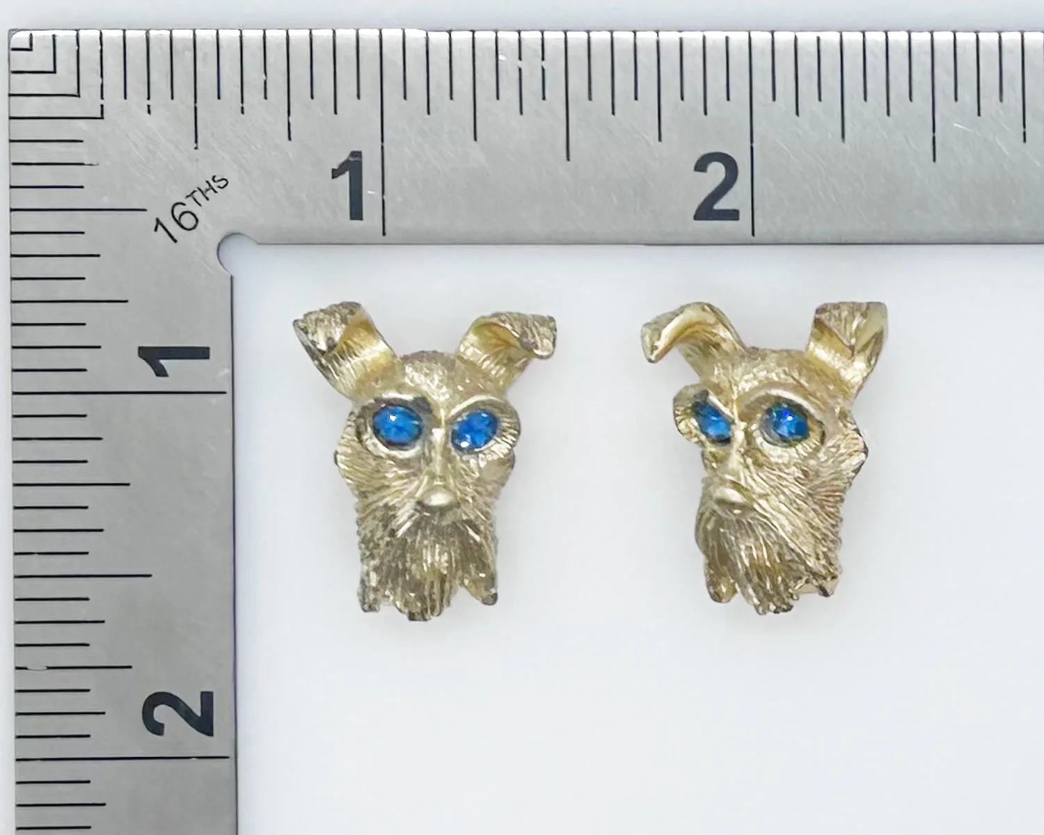 Set of Two Majestic Vintage Dog Face Pins with Blue Eyes