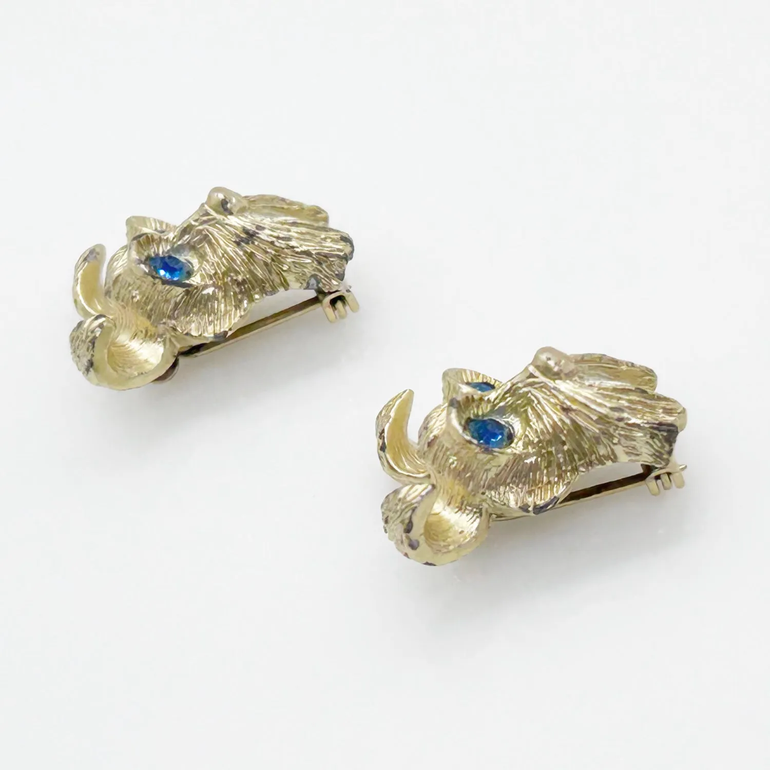 Set of Two Majestic Vintage Dog Face Pins with Blue Eyes