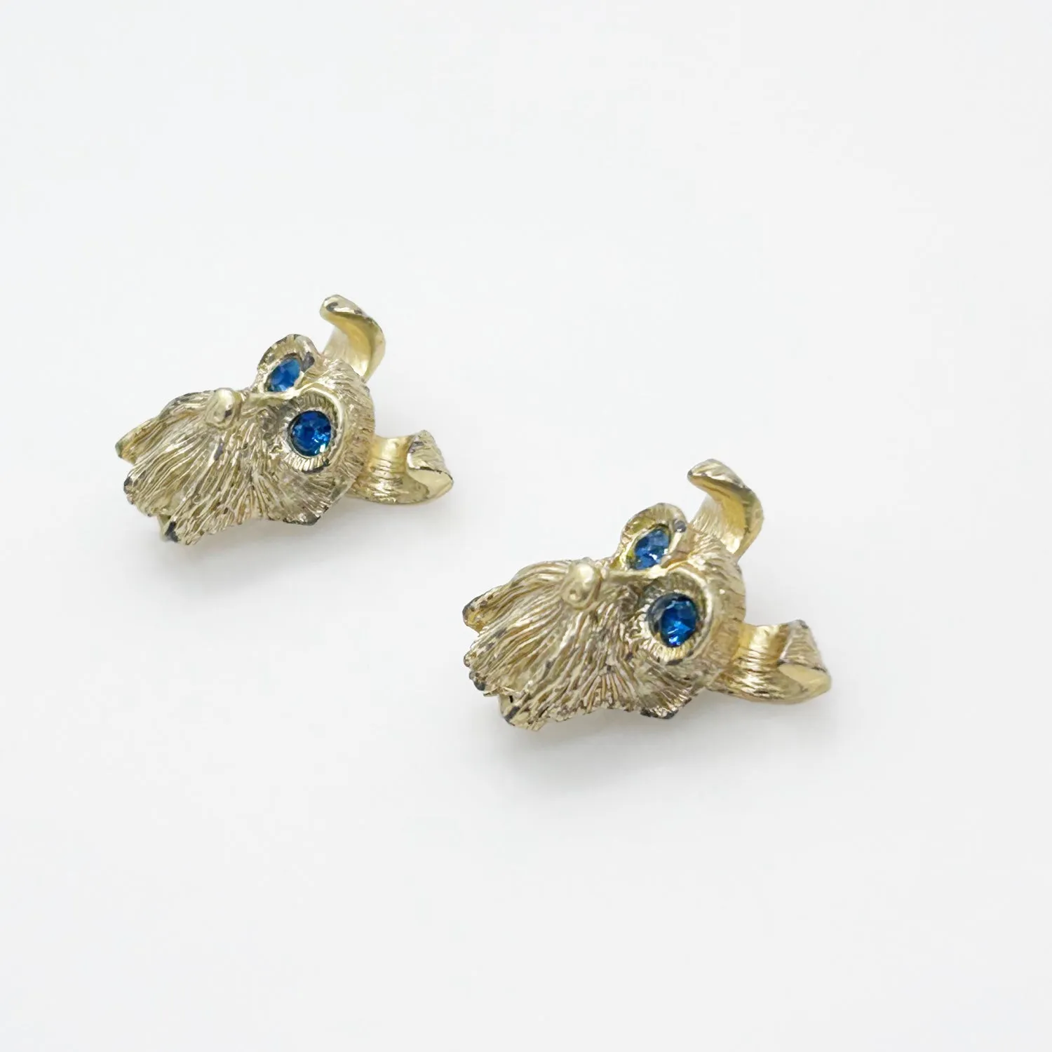 Set of Two Majestic Vintage Dog Face Pins with Blue Eyes