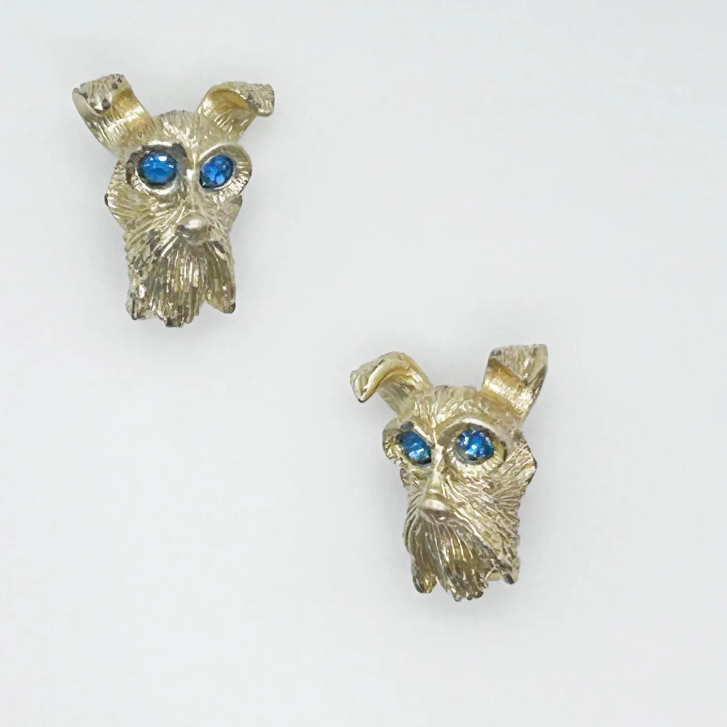 Set of Two Majestic Vintage Dog Face Pins with Blue Eyes