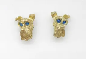 Set of Two Majestic Vintage Dog Face Pins with Blue Eyes