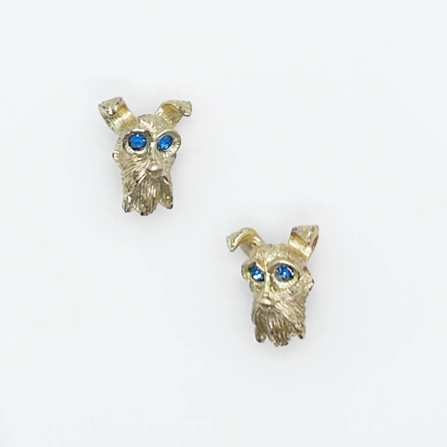 Set of Two Majestic Vintage Dog Face Pins with Blue Eyes