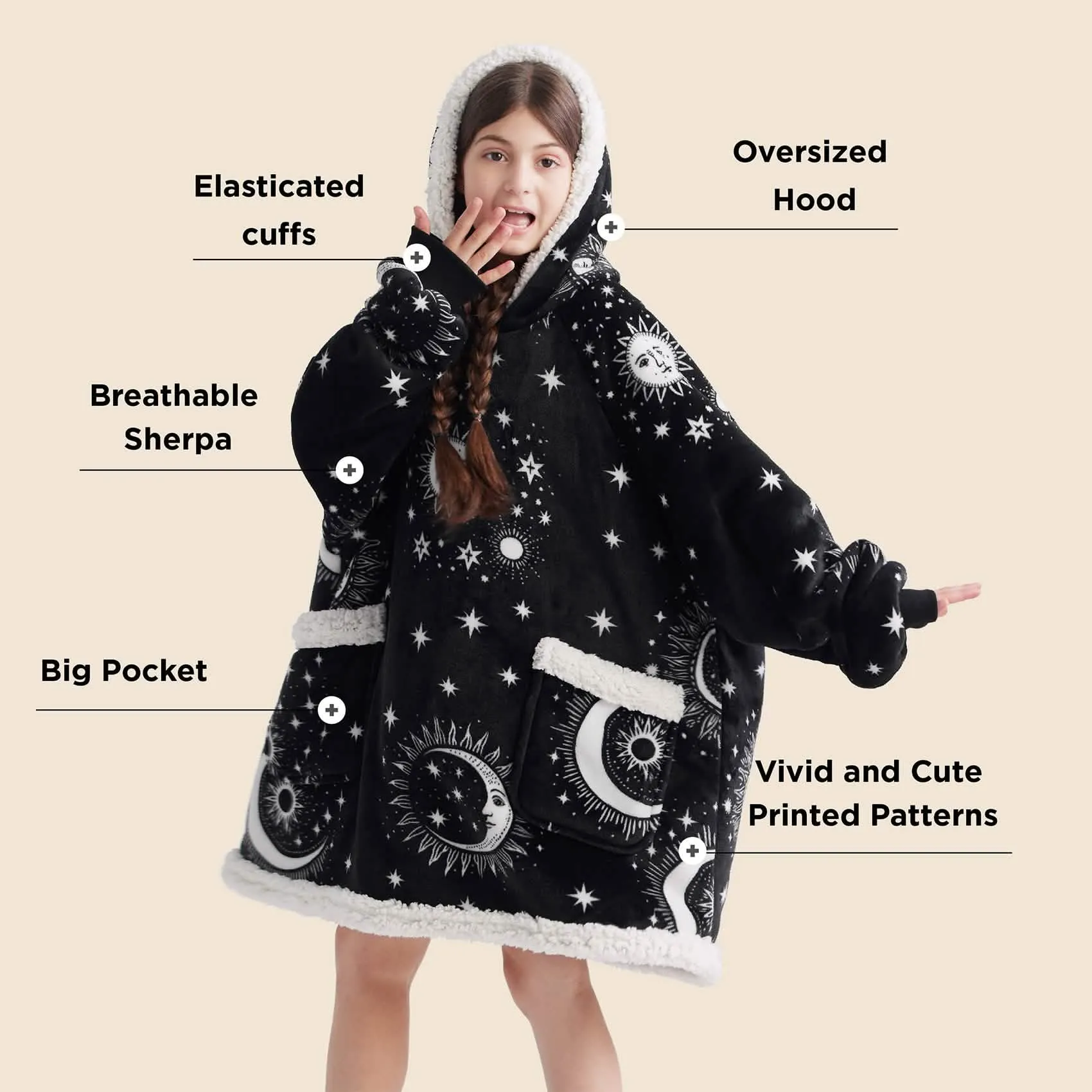 Sherpa Fleece Printed Short Wearable Blanket Hoodie Astrology