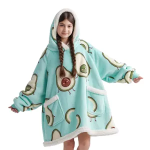 Sherpa Fleece Printed Short Wearable Blanket Hoodie Mint Green