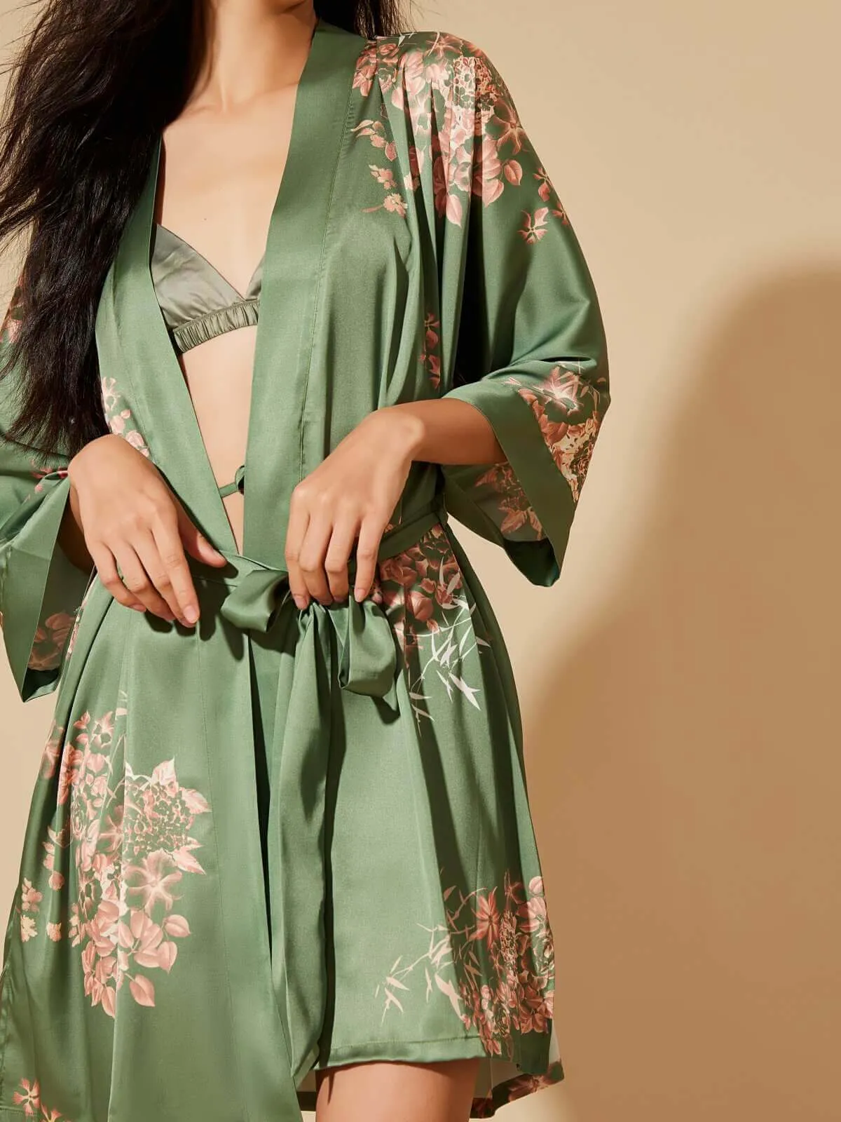 Short Kimono Robe Olive