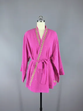 Silk Kimono Cardigan Jacket / Vintage Indian Sari / Pink Georgette