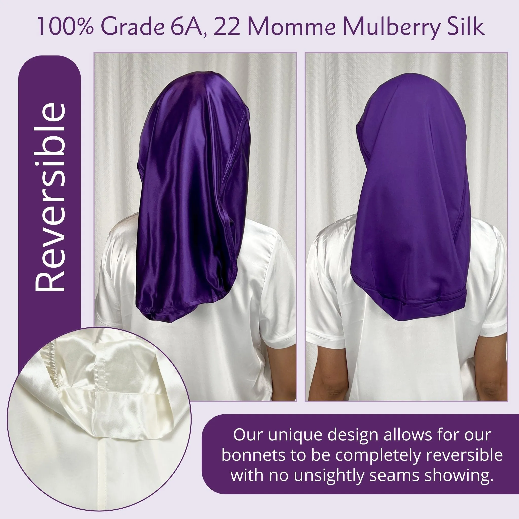 Silk Long Hair Reversible Bonnet - Ivory