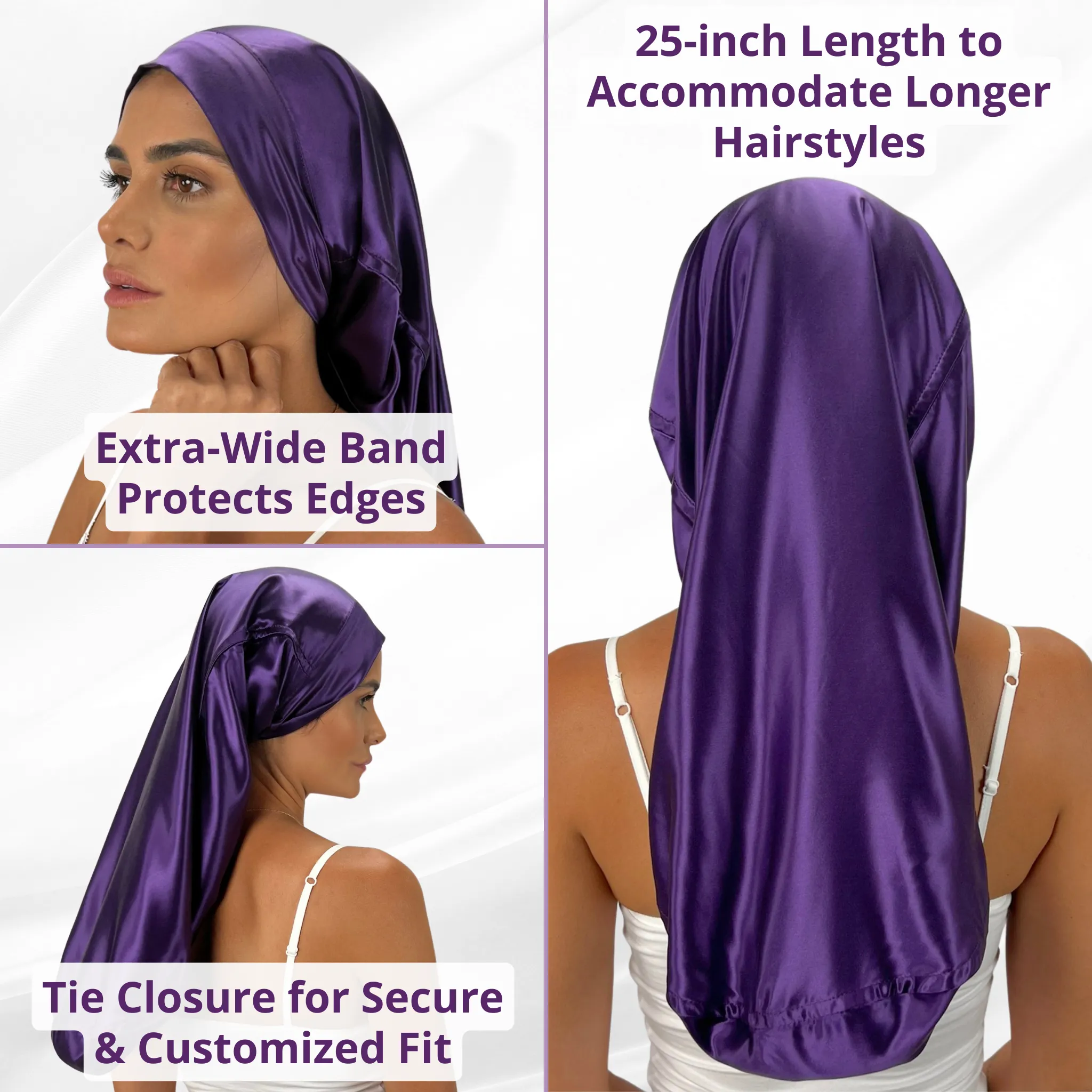 Silk Long Hair Reversible Bonnet - Plum