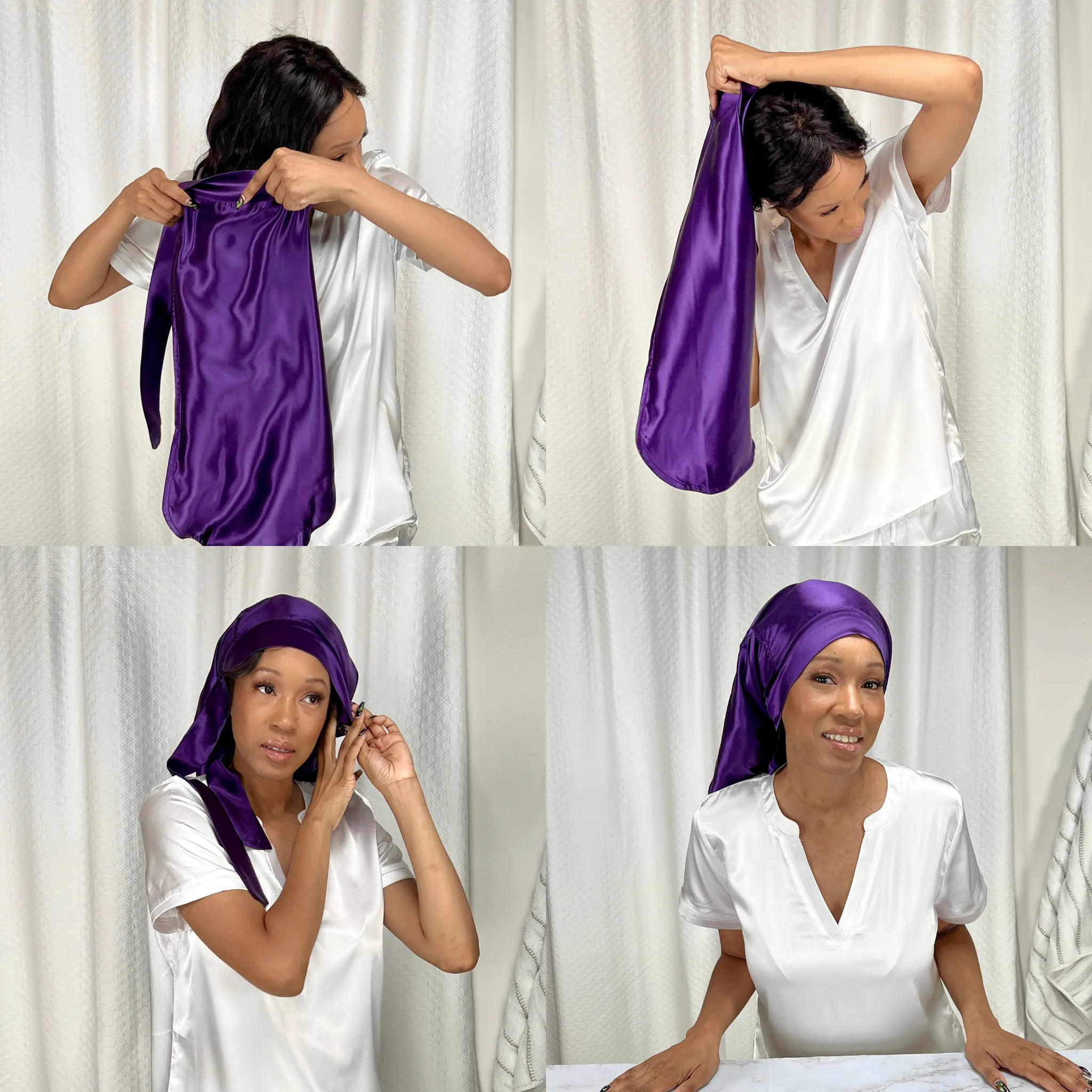 Silk Long Hair Reversible Bonnet - Plum