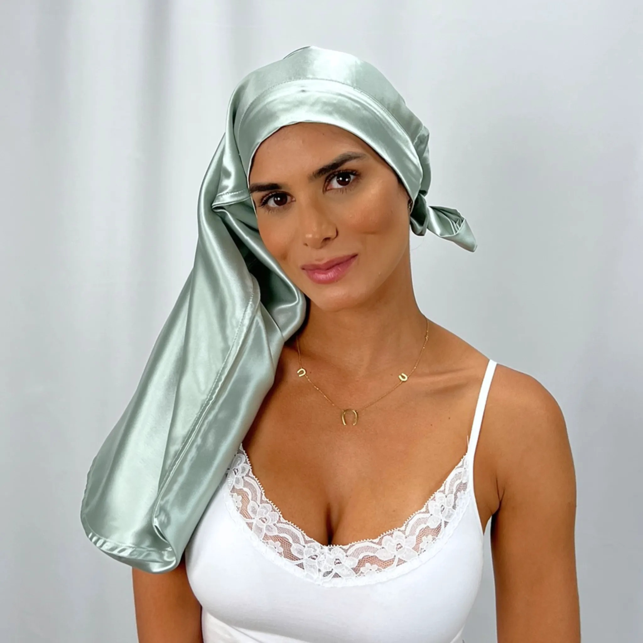 Silk Long Hair Reversible Bonnet - Sage