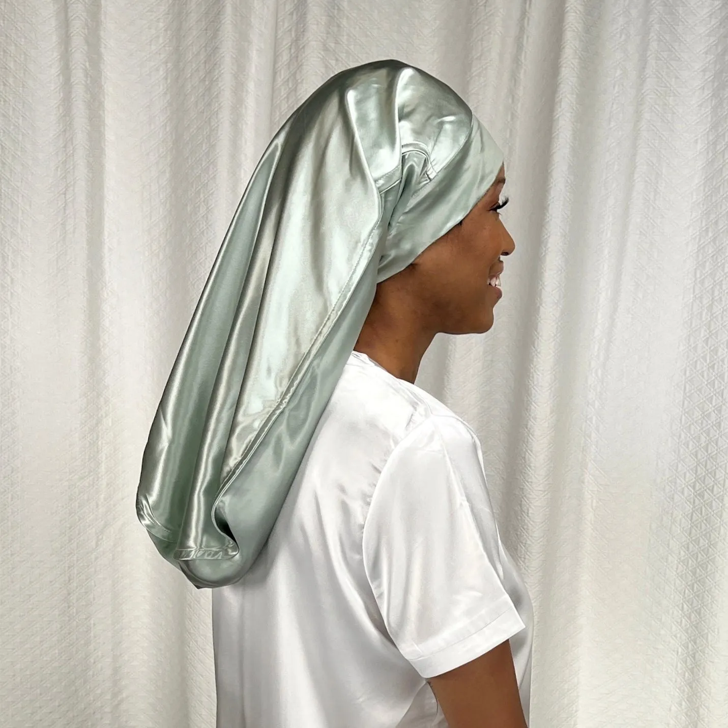 Silk Long Hair Reversible Bonnet - Sage