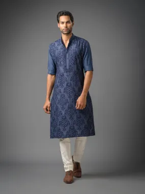 SMOKED CERULEAN EMBROIDERED KURTA