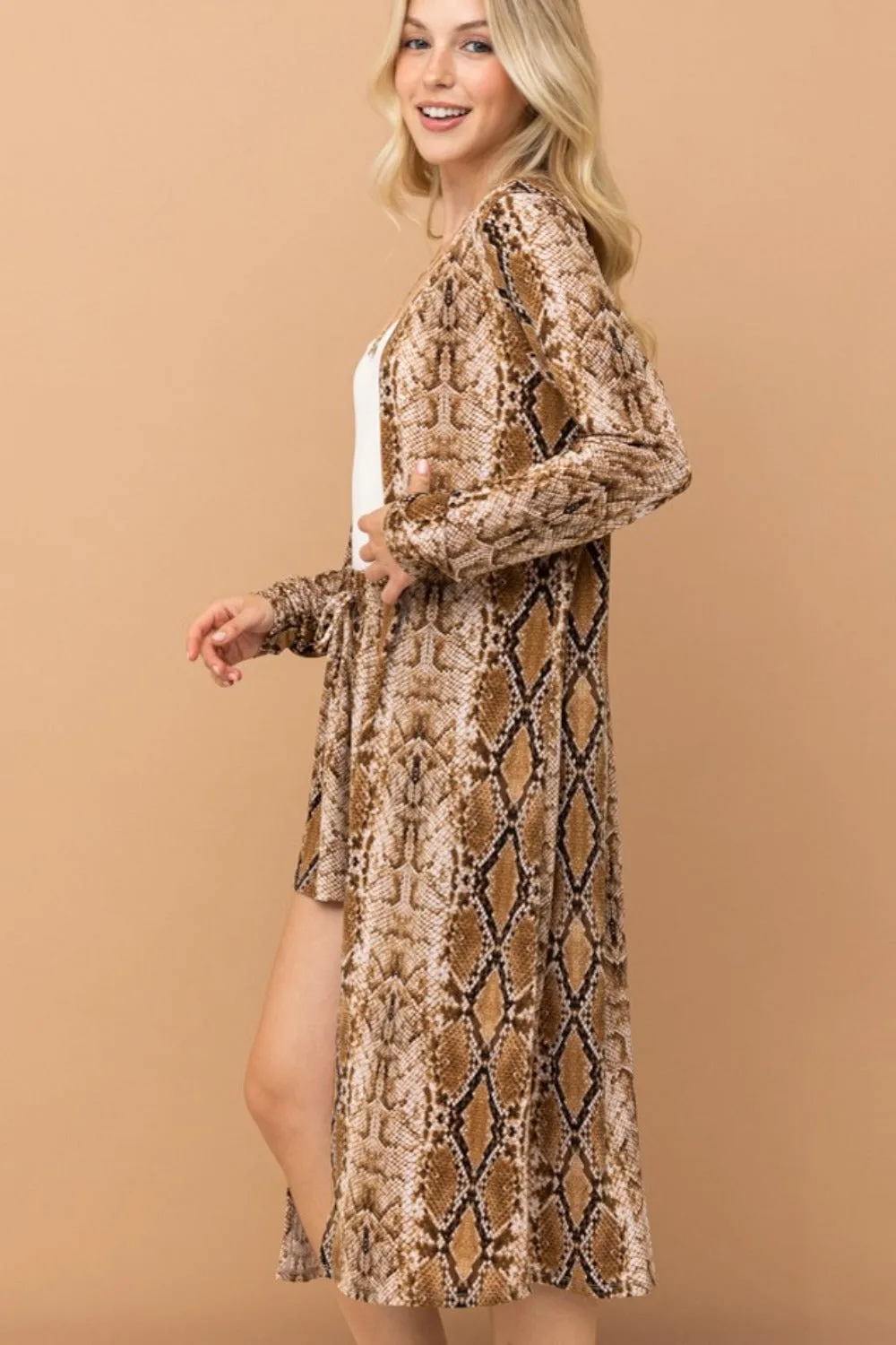 Snake Print Kimono Open Front Longline Cardigan