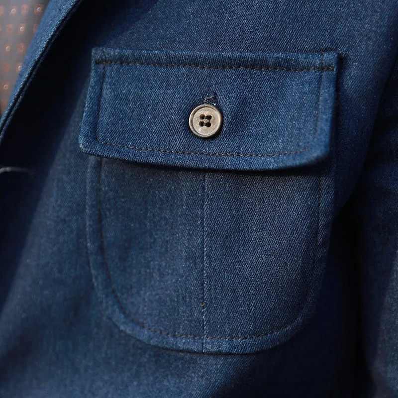 Stylish Pocket Decorated Denim Blue Jacket