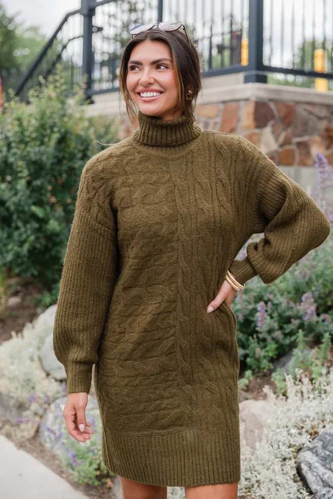 Sweetest Harmony Olive Textured Turtleneck Dress FINAL SALE