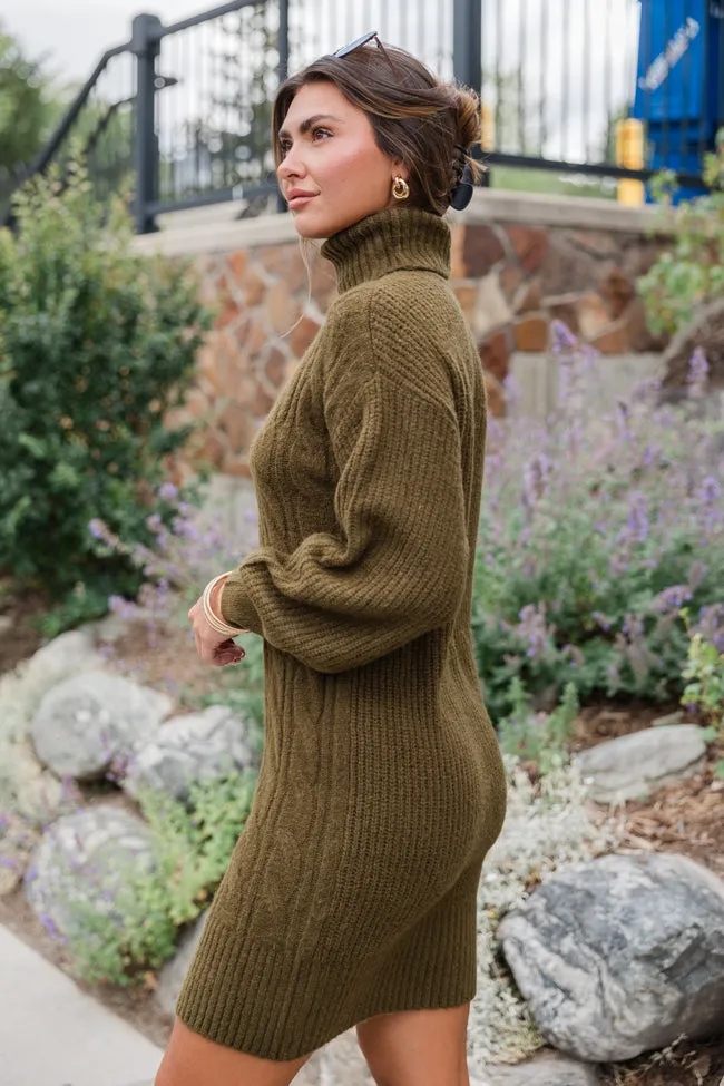 Sweetest Harmony Olive Textured Turtleneck Dress FINAL SALE