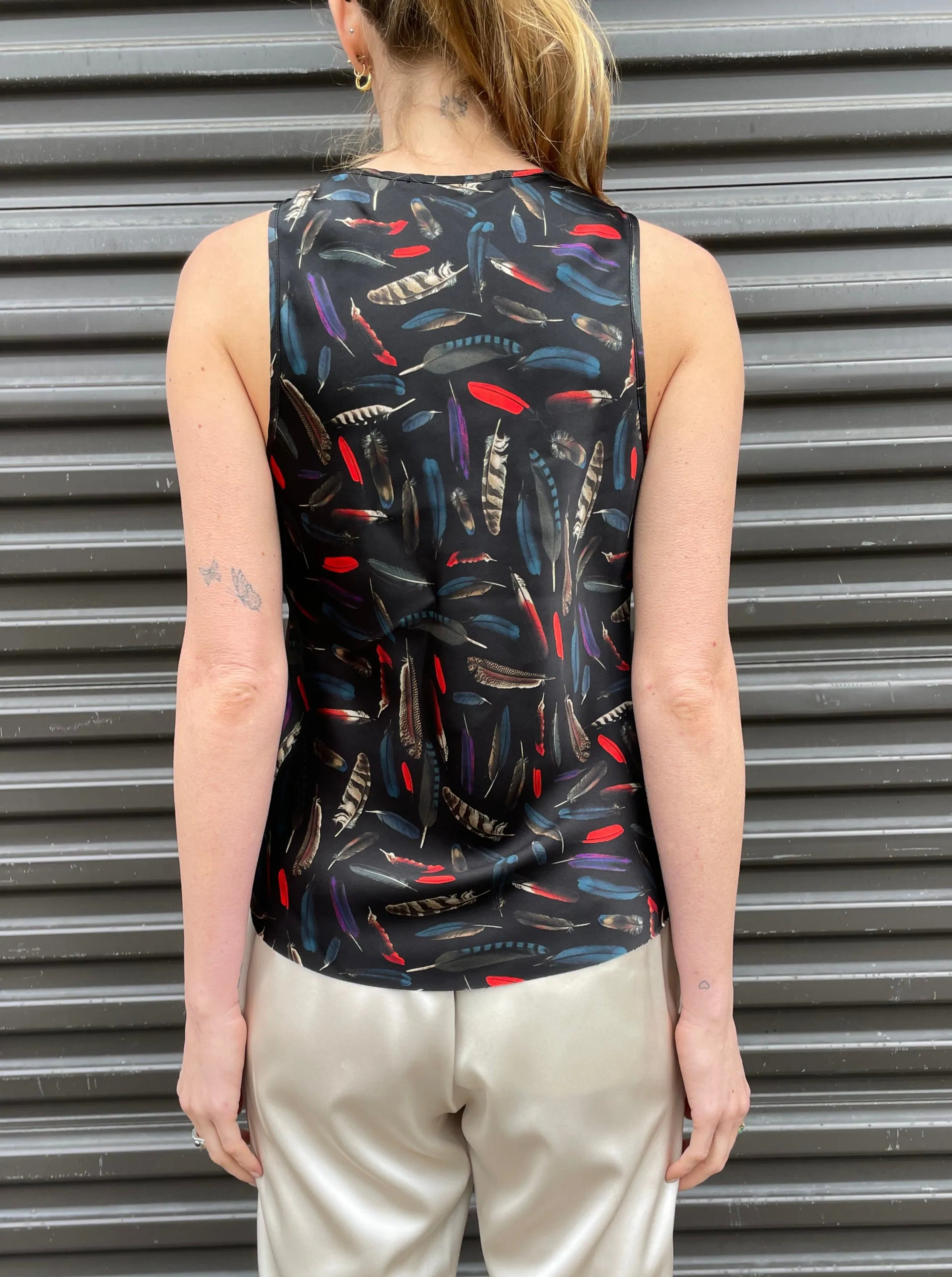 Tate Tank in Silk - Black Feather *Final Sale*