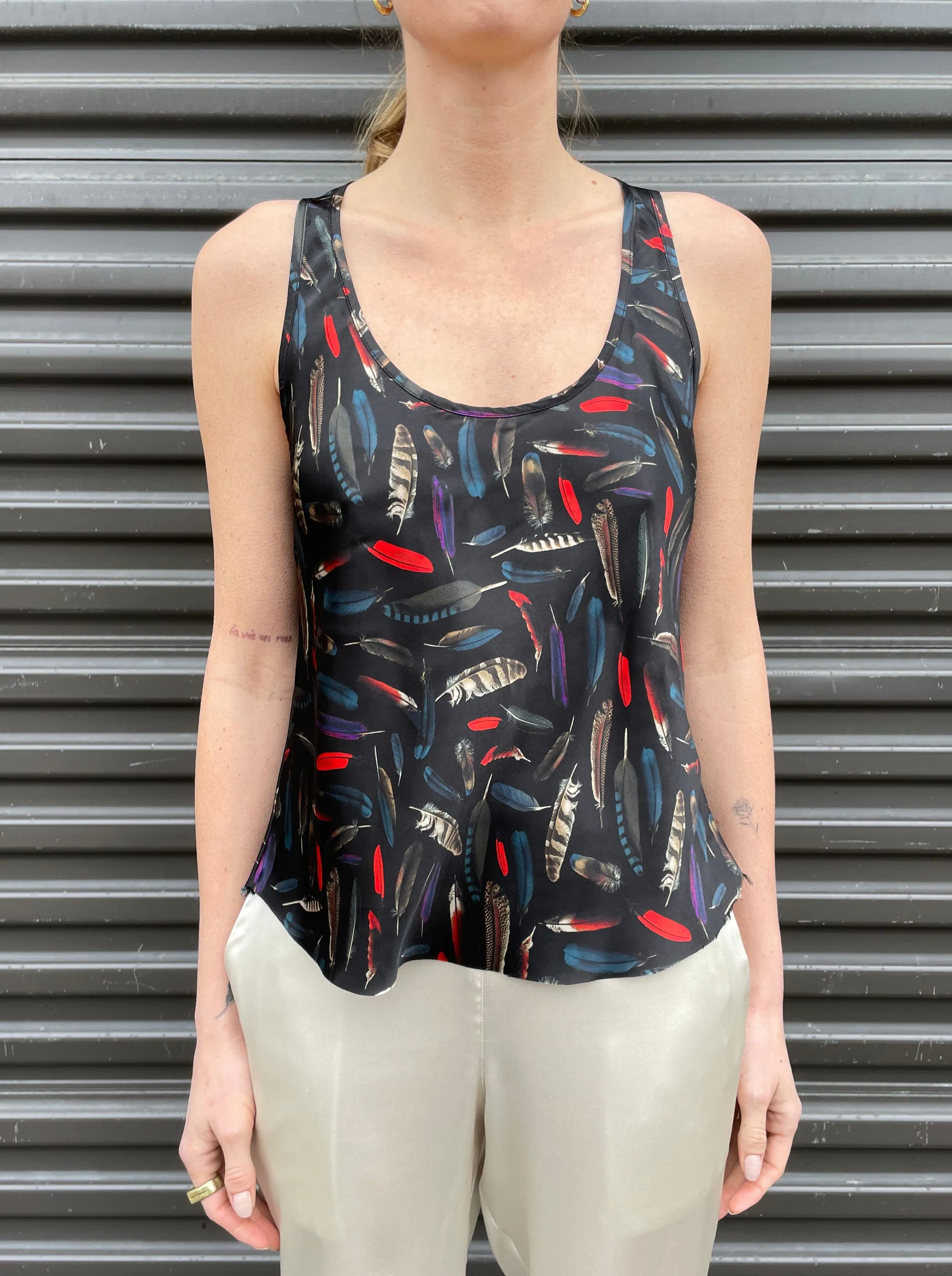 Tate Tank in Silk - Black Feather *Final Sale*