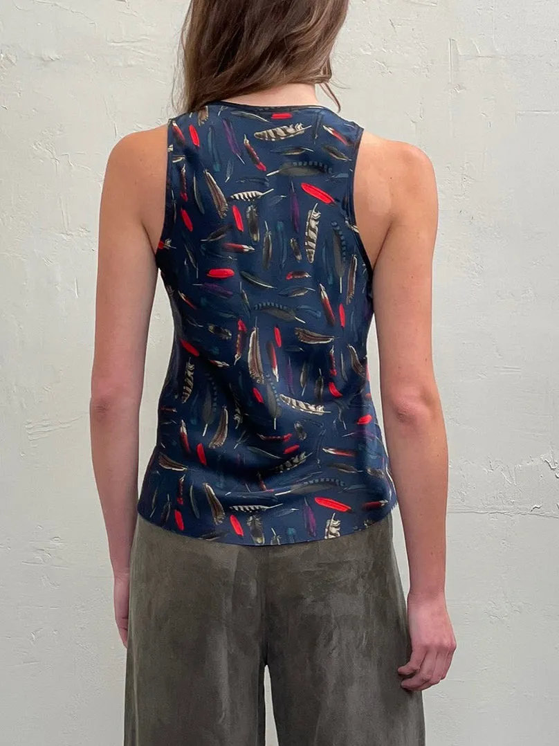 Tate Tank in Silk - Navy Feather *Final Sale*