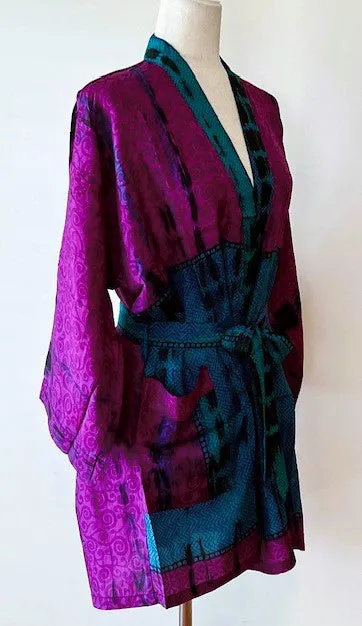 The Accessory In Demand, A Short Silk Kimono Jacket.  A Beauty In Purple