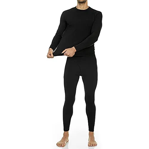 Thermajohn 2 Pack Thermal Underwear for Men Size L V-Neck & Crew Neck Black