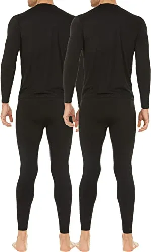 Thermajohn 2 Pack Thermal Underwear for Men Size L V-Neck & Crew Neck Black